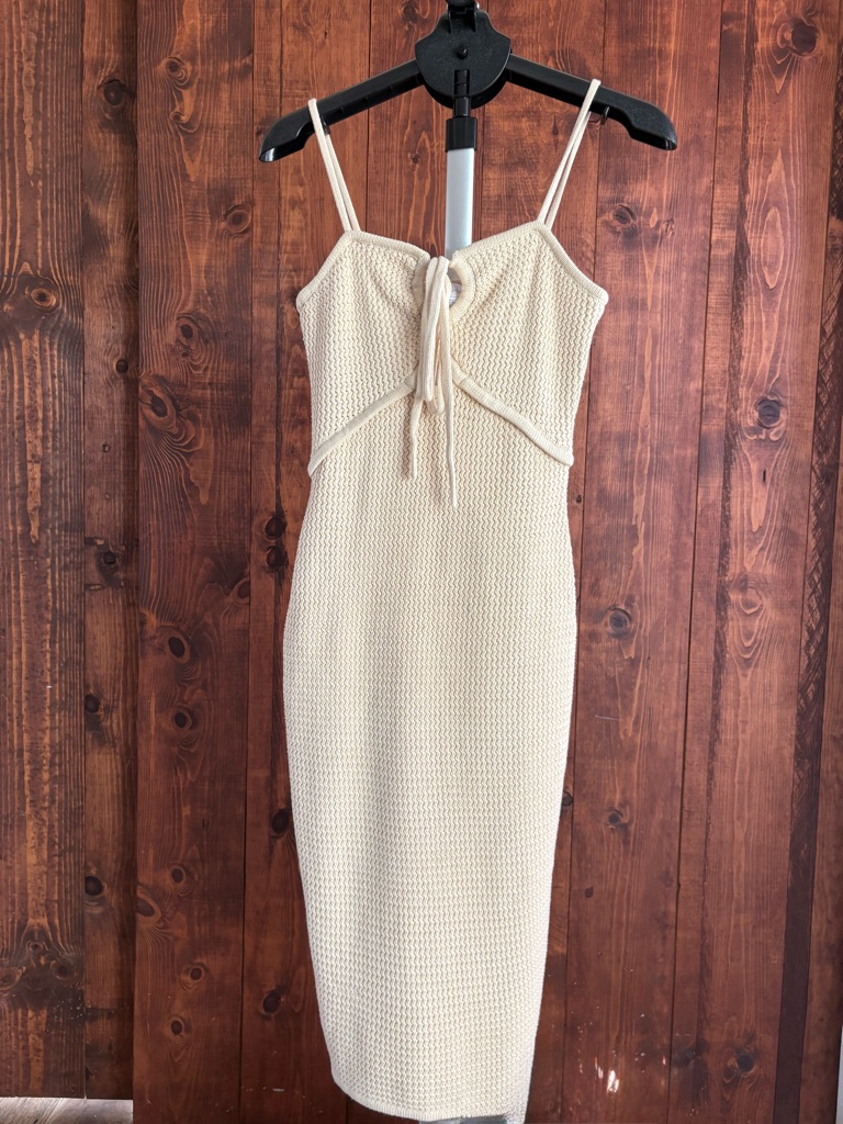 House Of Harlow 1960 Cream Knit Tie-Front Midi Dress
